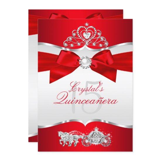 Regal Red Silver Tiara Pearl Bow Quinceanera