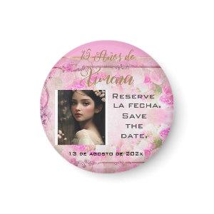 Reserve la fecha /Save the Date en Rosa y Oro  Magnet