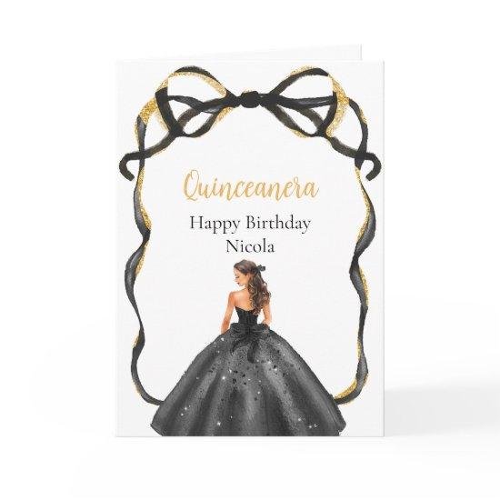 Ribbon Black Brown Hair Princess Quinceanera Card