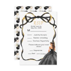 Ribbon Black Brown Hair Princess Quinceanera RSVP Card