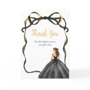 Ribbon Black Brown Hair Princess Quinceanera Thank You Card