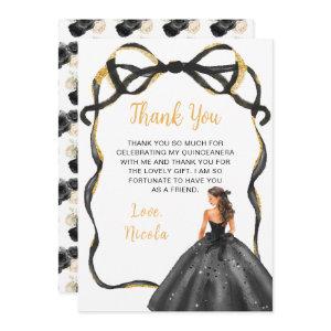 Ribbon Black Brown Hair Princess Quinceanera Thank You Card