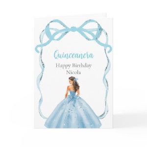 Ribbon Blue Brown Hair Princess Quinceanera Card