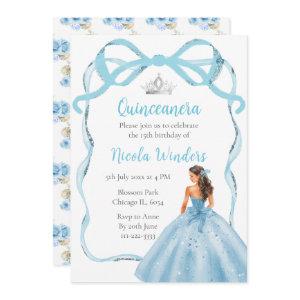 Ribbon Blue Brown Hair Princess Quinceanera