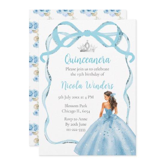 Ribbon Blue Brown Hair Princess Quinceanera