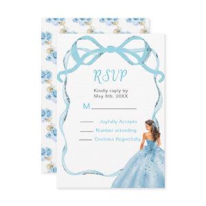 Ribbon Blue Brown Hair Princess Quinceanera RSVP Card
