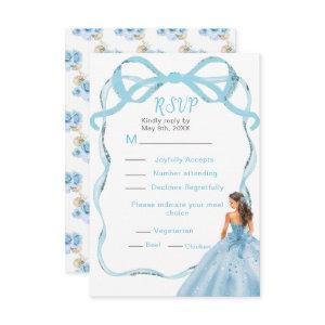 Ribbon Blue Brown Hair Princess Quinceanera RSVP Card