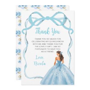 Ribbon Blue Brown Hair Princess Quinceanera Thank You Card