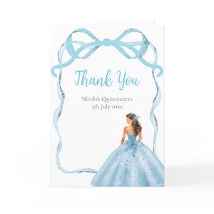 Ribbon Blue Brown Hair Princess Quinceanera Thank You Card