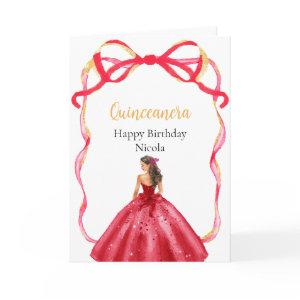 Ribbon Bright Red and Gold Princess Quinceanera Card