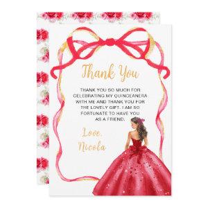 Ribbon Bright Red and Gold Princess Quinceanera Thank You Card