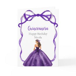 Ribbon Dark Purple Brown Hair Princess Quinceanera Card
