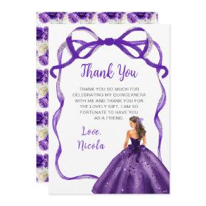 Ribbon Dark Purple Brown Hair Princess Quinceanera Thank You Card