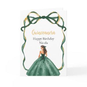 Ribbon Green Brown Hair Princess Quinceanera Card