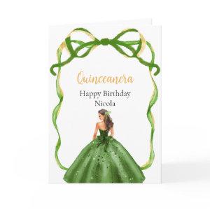 Ribbon Green Brown Hair Princess Quinceanera Card