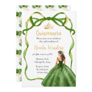 Ribbon Green Brown Hair Princess Quinceanera