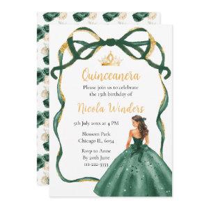 Ribbon Green Brown Hair Princess Quinceanera