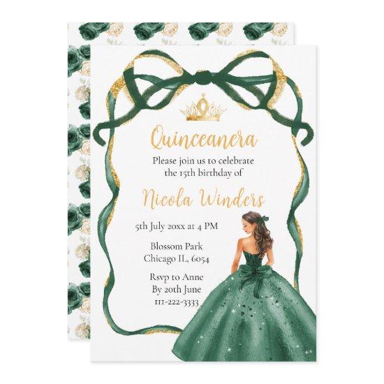 Ribbon Green Brown Hair Princess Quinceanera