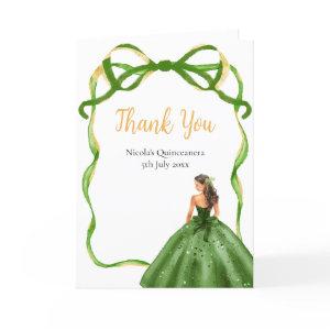 Ribbon Green Brown Hair Princess Quinceanera Thank You Card
