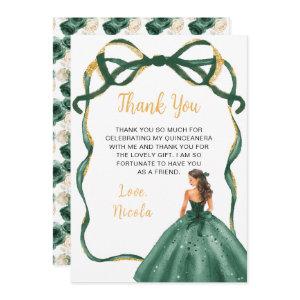 Ribbon Green Brown Hair Princess Quinceanera Thank You Card