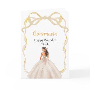 Ribbon Ivory Brown Hair Princess Quinceanera Card