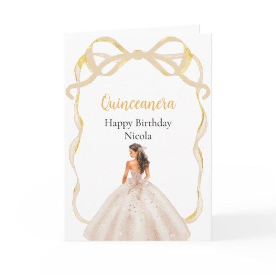 Ribbon Ivory Brown Hair Princess Quinceanera Card