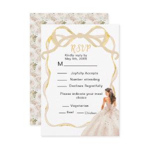 Ribbon Ivory Brown Hair Princess Quinceanera RSVP Card