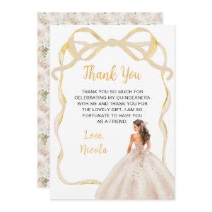Ribbon Ivory Brown Hair Princess Quinceanera Thank You Card