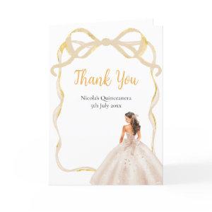 Ribbon Ivory Brown Hair Princess Quinceanera Thank You Card