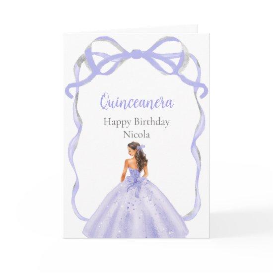 Ribbon Lavender Brown Hair Princess Quinceanera Card