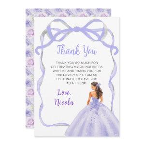 Ribbon Lavender Brown Hair Princess Quinceanera Thank You Card