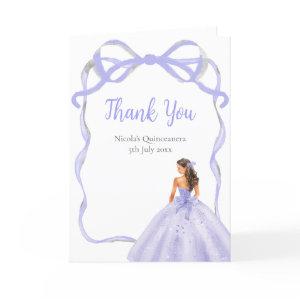 Ribbon Lavender Brown Hair Princess Quinceanera Thank You Card