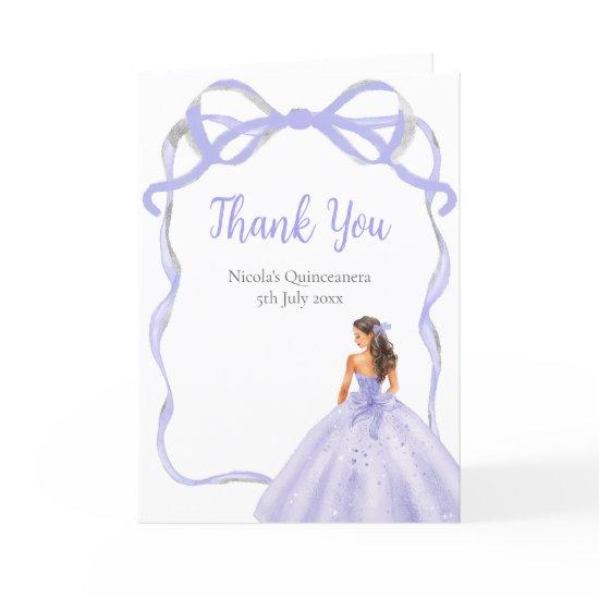 Ribbon Lavender Brown Hair Princess Quinceanera Thank You Card