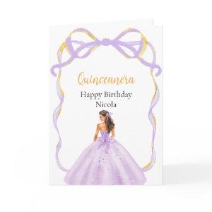 Ribbon Lilac Brown Hair Princess Quinceanera Card