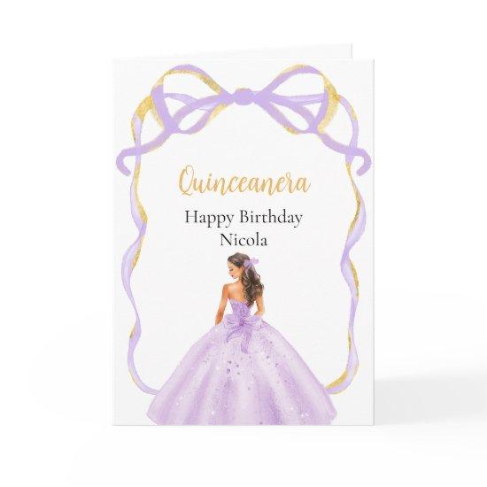 Ribbon Lilac Brown Hair Princess Quinceanera Card
