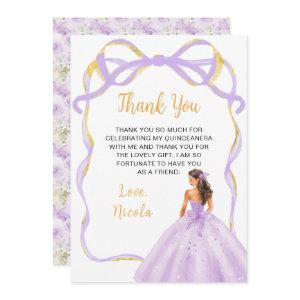 Ribbon Lilac Brown Hair Princess Quinceanera Thank You Card