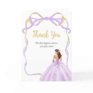 Ribbon Lilac Brown Hair Princess Quinceanera Thank You Card