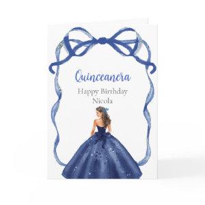 Ribbon Navy Silver Brown Hair Princess Quinceanera Card