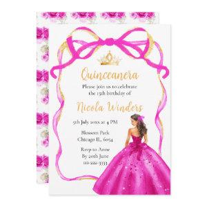 Ribbon Pink Brown Hair Princess Quinceanera
