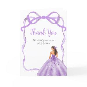 Ribbon Purple Brown Hair Princess Quinceanera Thank You Card