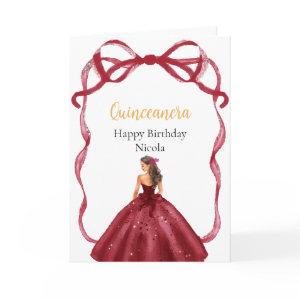 Ribbon Red Brown Hair Princess Quinceanera Card