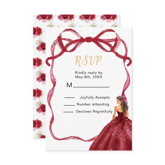 Ribbon Red Brown Hair Princess Quinceanera RSVP