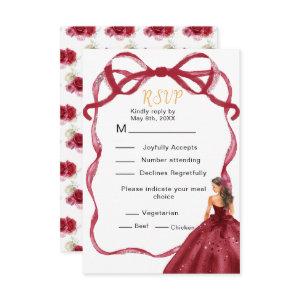 Ribbon Red Brown Hair Princess Quinceanera RSVP Card