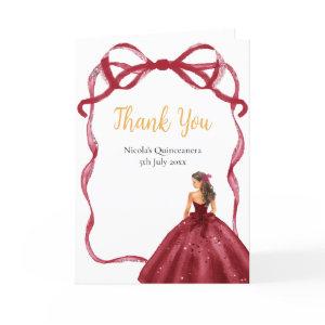 Ribbon Red Brown Hair Princess Quinceanera Thank You Card