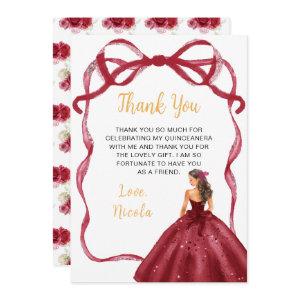 Ribbon Red Brown Hair Princess Quinceanera Thank You Card