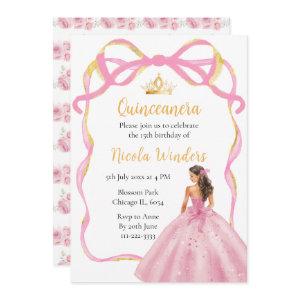 Ribbon Rose Pink and Gold Princess Quinceanera