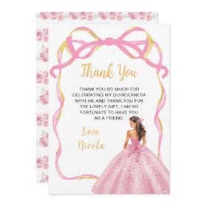 Ribbon Rose Pink and Gold Princess Quinceanera Thank You Card