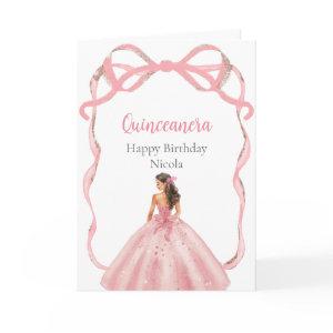 Ribbon Rose Pink and Silver Princess Quinceanera Card