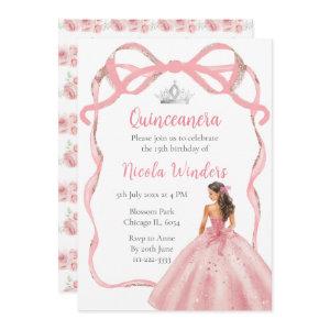 Ribbon Rose Pink and Silver Princess Quinceanera
