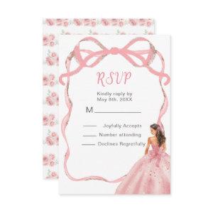 Ribbon Rose Pink and Silver Princess Quinceanera RSVP Card